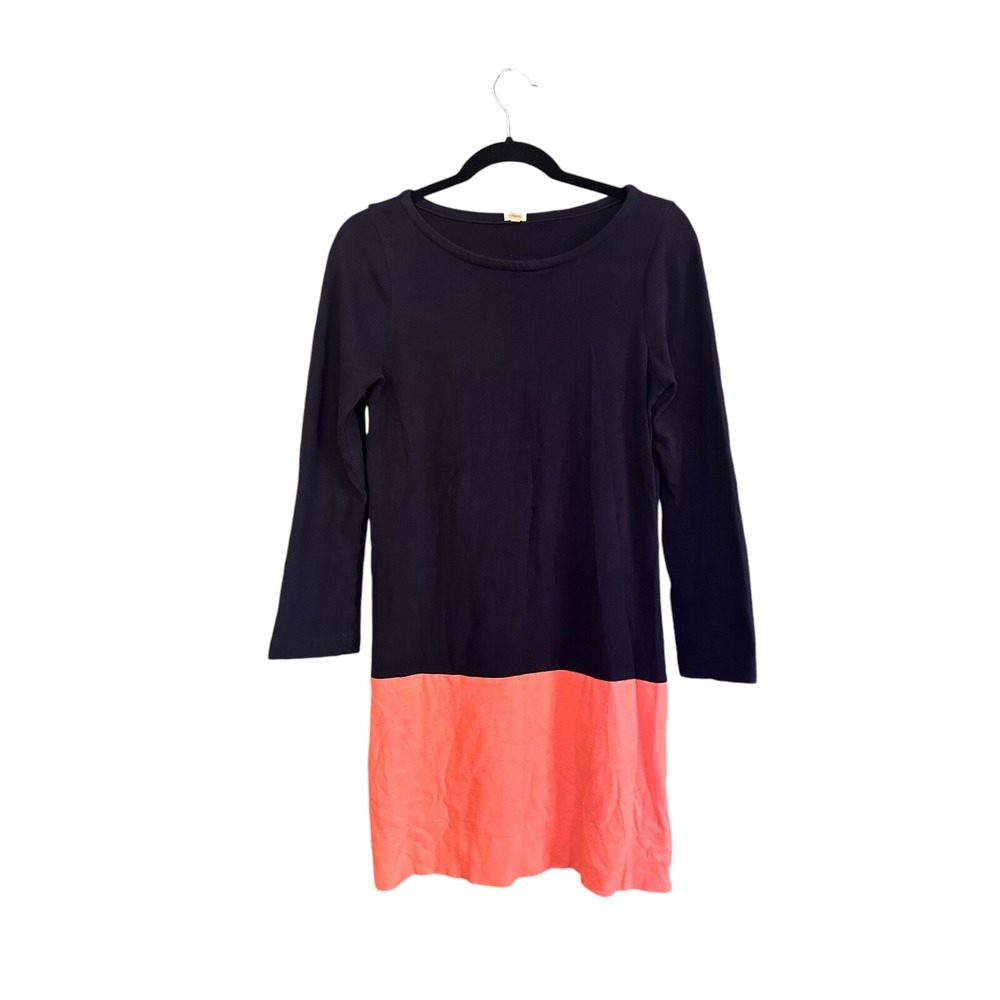 J Crew Navy Blue and orange Color block Cotton Long Sleeve Dress Size XS